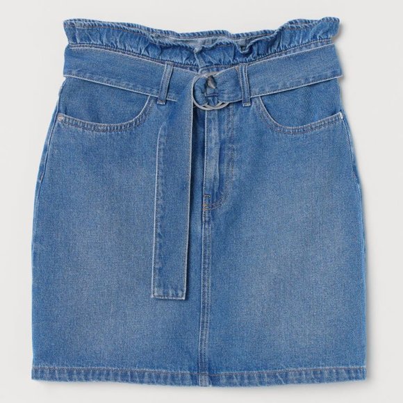 H&M Dresses & Skirts - H&M Twill Paperbag Belted Denim Mini Skirt Size 8